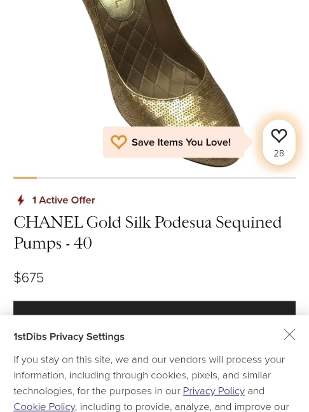 CHANEL Heels Gold Silk Sequin Pumps - Size 9 Size 40 1/2